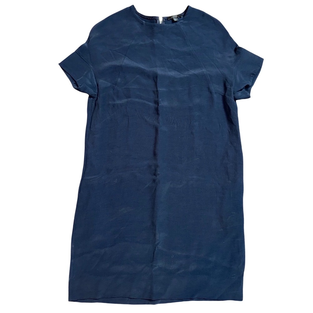 COS‎ Navy Blue Rayon Short Sleeve Shift Dress Size 4